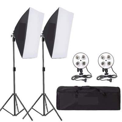 Kit de 2 softboxuri, soclu de 4 becuri, 2 trepiezi reglabili 200 cm, fara becuri, geanta de transport inclusa foto