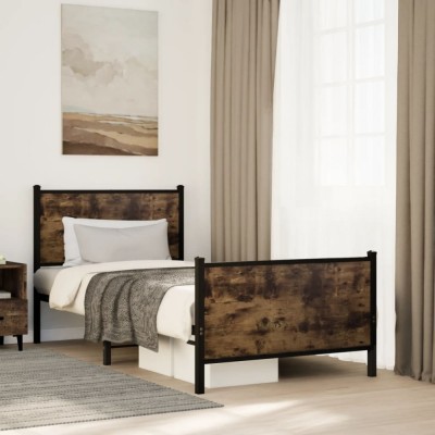 vidaXL Cadru pat metalic fără saltea, stejar fumuriu, 75x190 cm 4007675 foto