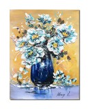 Tablou cu margarete stilizate, pictat manual, 40x30cm acril pe panza in relief efect 3D, Kenny Varniote