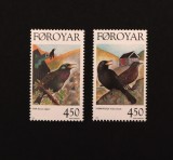 Serie Completă 2 Timbre Insulele Feroe 1998 Păsări C&acirc;ntătoare Graur și Mierlă 4.50 KR Neștampilate - A992