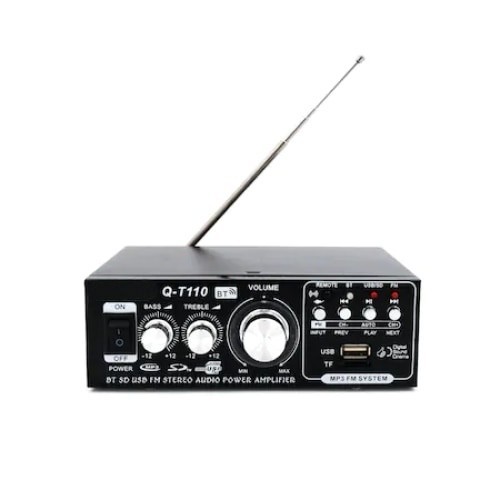 Amplificator bass, tip statie, profesional, cu bluetooth, putere 10W, numar canale 2, cu telecomanda, negru