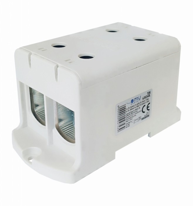 Clema terminala conexiune 1 pol gri Cu-Al 4 gauri 35-240mm &sup2;, , , , , , , montare pe sina DIN 35mm 380A (Al) 425A ( Cu) cu surub imbus