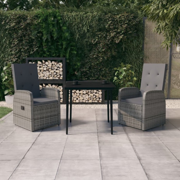 vidaXL Set de mobilier pentru grădină, cu perne, 3 piese, gri