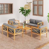 Cumpara ieftin Set mobilier grădină cu perne, 5 piese, lemn masiv de tec