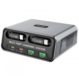Incarcator Statie Cu Cablu USB-C OEM WLX-60C, 130W, 2 x USB-A - 2 x USB-C, Gri