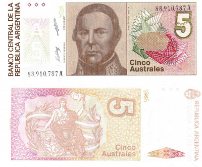 Argentina 5 Australes 1985-89 P-324b UNC foto