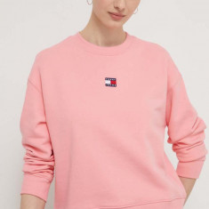 Tommy Jeans hanorac de bumbac femei, culoarea roz, cu imprimeu DW0DW17325