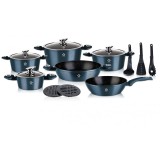 Set oale 15 piese Grunberg, 6 vase compatibile plita inductie, 4 capace, 3 ustensile, 2 suport, Albastru
