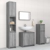 Set mobilier baie Gossi, 4 piese, gri sonoma, lemn prelucrat, oglinda+dulap mediu+dulap inalt+dulap lavoar, montaj sine statator