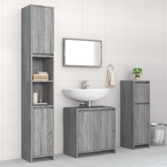 vidaXL Set mobilier de baie, 4 piese, gri sonoma, lemn prelucrat