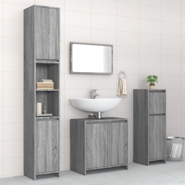vidaXL Set mobilier de baie, 4 piese, gri sonoma, lemn prelucrat 3143929