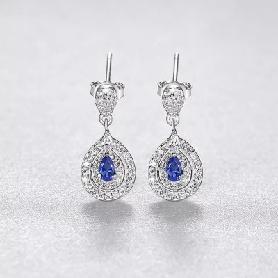 Cercei din argint 925 Safir Albastru- ARG398L foto
