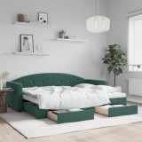 vidaXL Pat de zi cu extensie și sertare verde &icirc;nchis 80x200 cm catifea