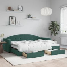 vidaXL Pat de zi cu extensie și sertare verde &icirc;nchis 80x200 cm catifea 3197344