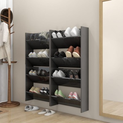 Pantofar perete 4buc. gri extralucios 60x18x60cm lemn prelucrat foto