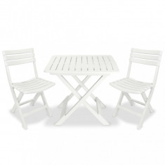 vidaXL Set mobilier bistro pliabil, 3 piese, alb, plastic