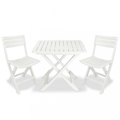 vidaXL Set mobilier bistro pliabil, 3 piese, alb, plastic foto