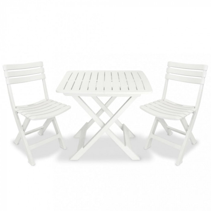 vidaXL Set mobilier bistro pliabil, 3 piese, alb, plastic