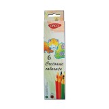 Creioane colorate Daco, 6 culori, corp hexagonal, mina 3mm, lemn eco