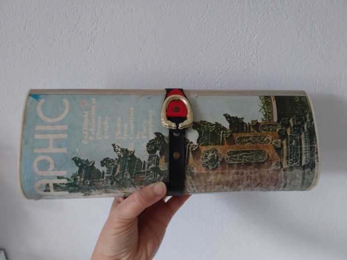 Poseta vintage clutch, anii 70, concept design cu coperta de revista FOTOGRAPHIC