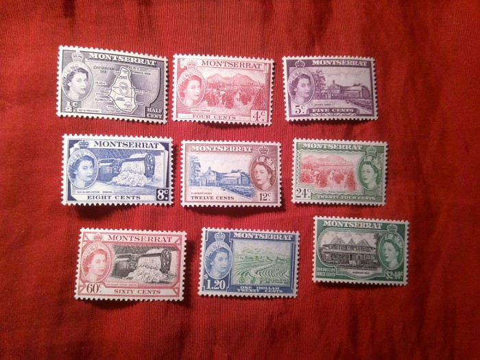 Serie mica Montserrat colonie britanica 1953 Elisabeta II si motive locale , 9 valori