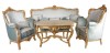Set Rococo living din lemn masiv auriu cu tapiterie matase vernil CAT404, Sufragerii si mobilier salon, Baroc