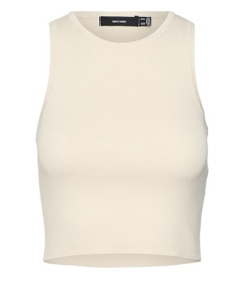 Maiou crop top pentru femei VERO MODA Vmginny SL O-Neck, crem, S - OUTLET foto