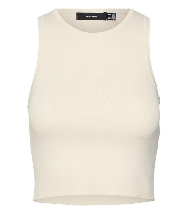 Maiou crop top pentru femei VERO MODA Vmginny SL O-Neck, crem, S - OUTLET