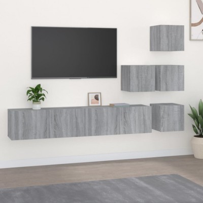 vidaXL Dulap TV montat pe perete, gri sonoma, lemn prelucrat 3114580 foto