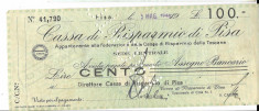 100 lire 1944 - Casa di Risparmio di Pisa - Italia foto
