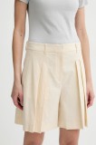Theory pantaloni scurți din in femei, culoarea bej, uni, high waist, P0303208