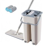 Mop Profesional cu 2 Cuve Spalare/Uscare + 2 Rezerve Microfibra, Rotire 360&deg;, Maner Extensibil 1.2m, Bej