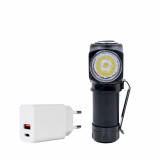 Pachet Lanterna frontala PNI Adventure F75 cu LED 6W, 600 lm, din aluminiu, cu acumulator si alimentator PNI CHG300 cu port USB C, QC3.0, PD3.0, PPS s