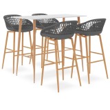 Cumpara ieftin Set mobilier de bar, 5 piese, alb si gri