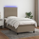 Cumpara ieftin Pat cu arcuri, saltea și LED, gri taupe, 90x200 cm, textil