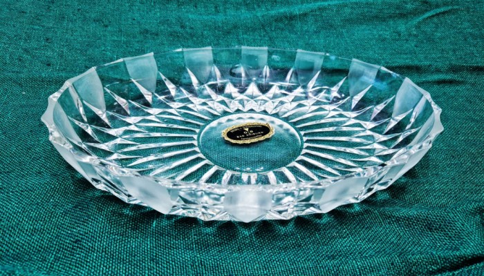 vtg platou oval din cristal bol GB BAD DRIBURG bol sticla lucrata manual 28 cm