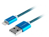 Cumpara ieftin Cablu de incarcare si transfer de date GoGEN, USB la Lightning, 1 metru, impletitura textila, albastru