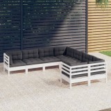 Gossi set mobilier de gradina cu perne, 8 piese, alb, lemn masiv pin
