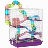 PawHut Cușcă pentru hamster rongeur 4 etage cu tuneluri, biberon apă, roată, casă, scări 46 x 30 x 58 cm violet | Aosom Romania