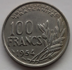100 franci/francs Franta 1954 B, stare XF foto