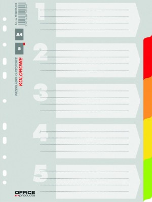 Separatoare carton color, A4, 170g/mp, 5 culori/set, Office Products foto