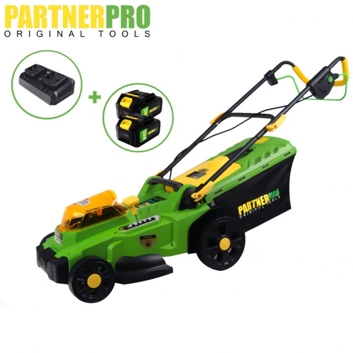 Masina de tuns gazon pe acumulator PARTNERPRO PP8A110-J , 2x20V 4Ah, 1 incarcator dublu, 3300 rpm , 35 L Innovative ReliableTools