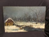 arta / tablou - Pictura peisaj de iarna in ulei fara rama mijlocul sec XX