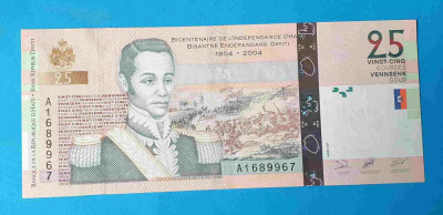Bancnota COMEMORATIVA Haiti 25 Gourdes 2004 - serie A1689967 - UNC Superba foto