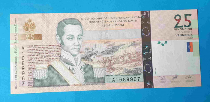Bancnota COMEMORATIVA Haiti 25 Gourdes 2004 - serie A1689967 - UNC Superba