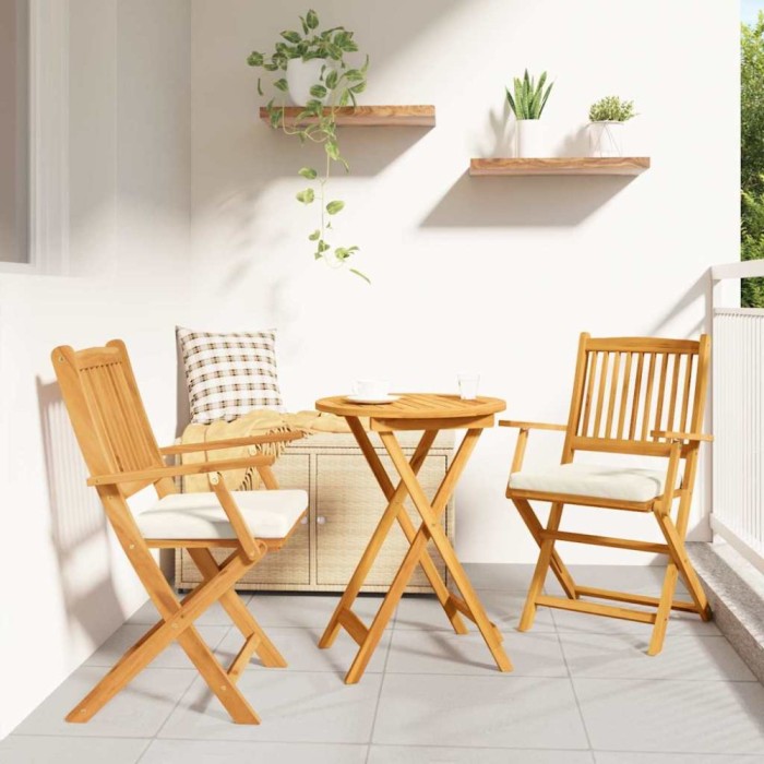 vidaXL Scaun pliant 2 pcs Alb 49 x 57.5 x 92cm Lemn masiv de acacia 42000955