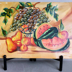 Fructe romanesti - tablou original acrilic pe carton 48x35cm, anii 70