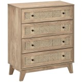 HOMCOM Comodă cu 4 Sertare Stil Boho din Ratan 80x35x95 cm Lemn Natural | Aosom Romania
