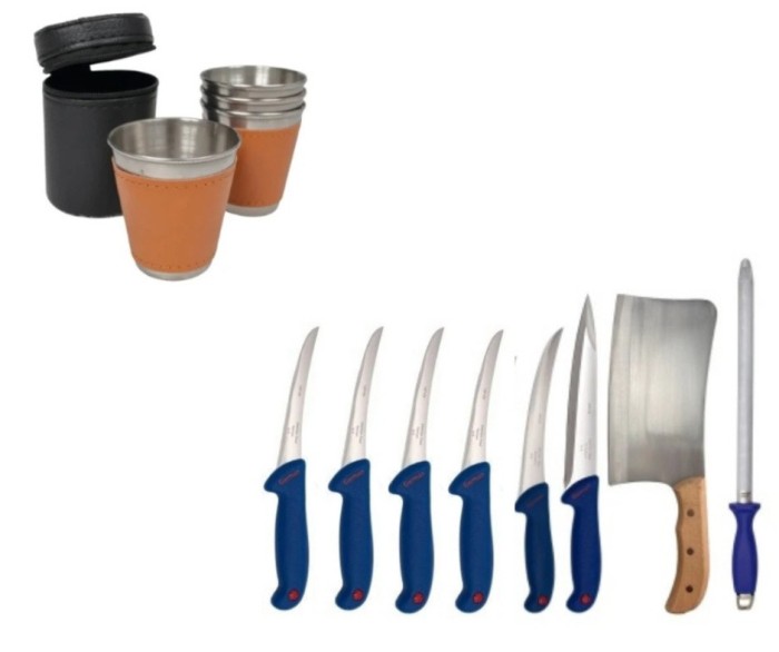 Set cutite profesionale de macelarie, 8 piese ,tip B. Cadou Set 4 pahare Inox