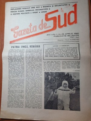 ziarul gazeta de sud anul 1,nr. 1 al ziarului - prima aparitie 2-16 aprilie 1990 foto